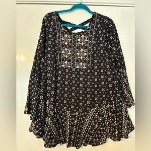 Style & Co. Black Tunic Top with Cream Floral Embroidery